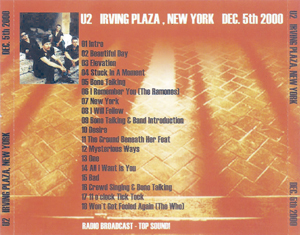 U2 radio broadcast irving plaza new york