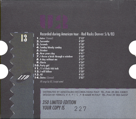 U2 recorded during american tour red rocks denver 5 6 83 cardboard