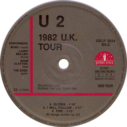 U2 1982 uk tour golden stars
