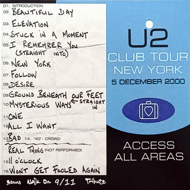 U2 Irving Plaza - U2 2000 back