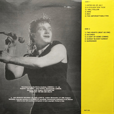 U2 Live At The Brixton Academy, London 3-11-84 Volume One