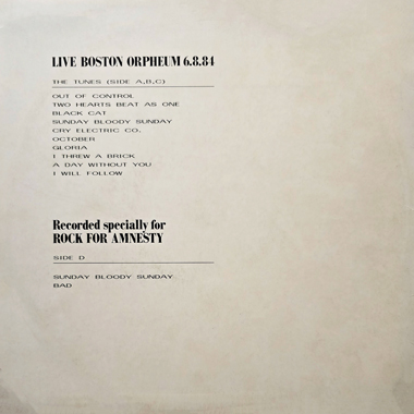 U2 Live Boston Orpheum 6.8.84